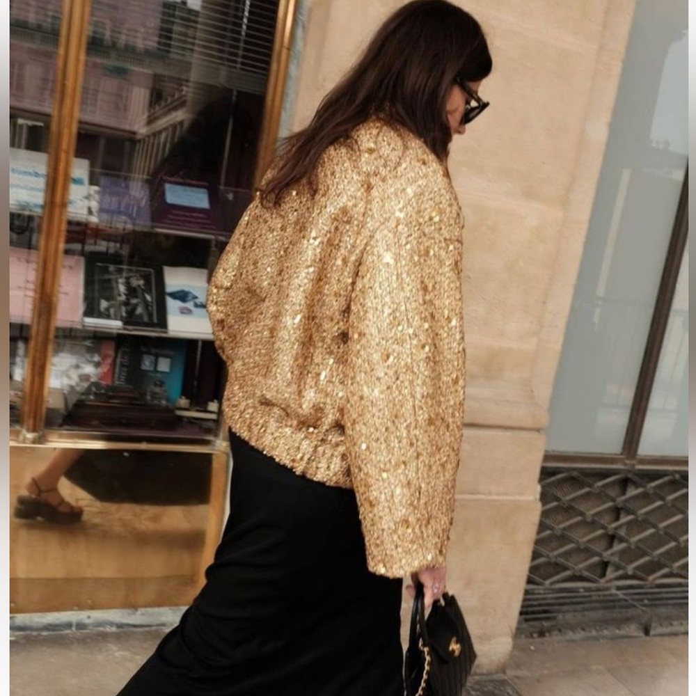 Liz Claiborne Gold Tweed Women’s Bomber Jacket - Picture 15 of 17